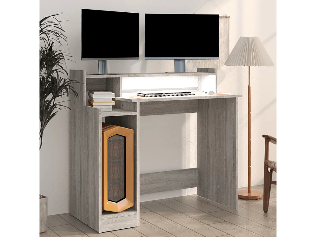 Bureau met LED-verlichting 97x45x90 cm hout grijs sonoma eiken
