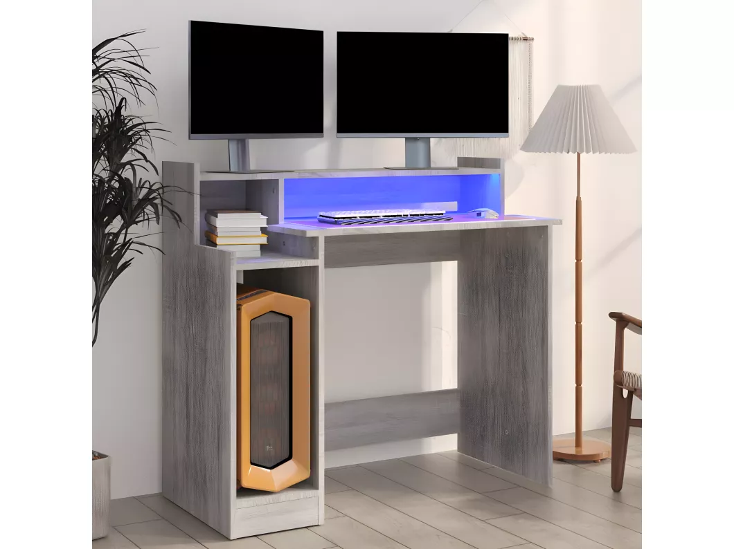 Kauf Unique Schreibtisch mit LEDs Grau Sonoma 97x45x90 cm Holzwerkstoff