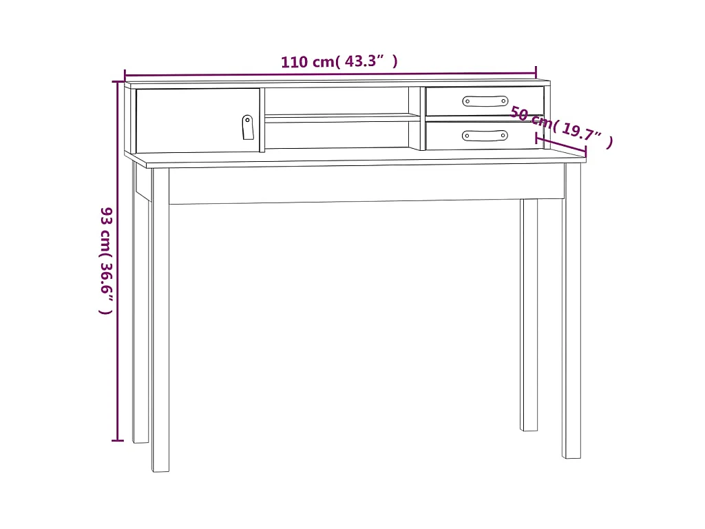 Scrivania Bianca 110x50x93 cm in Legno Massello di Pino