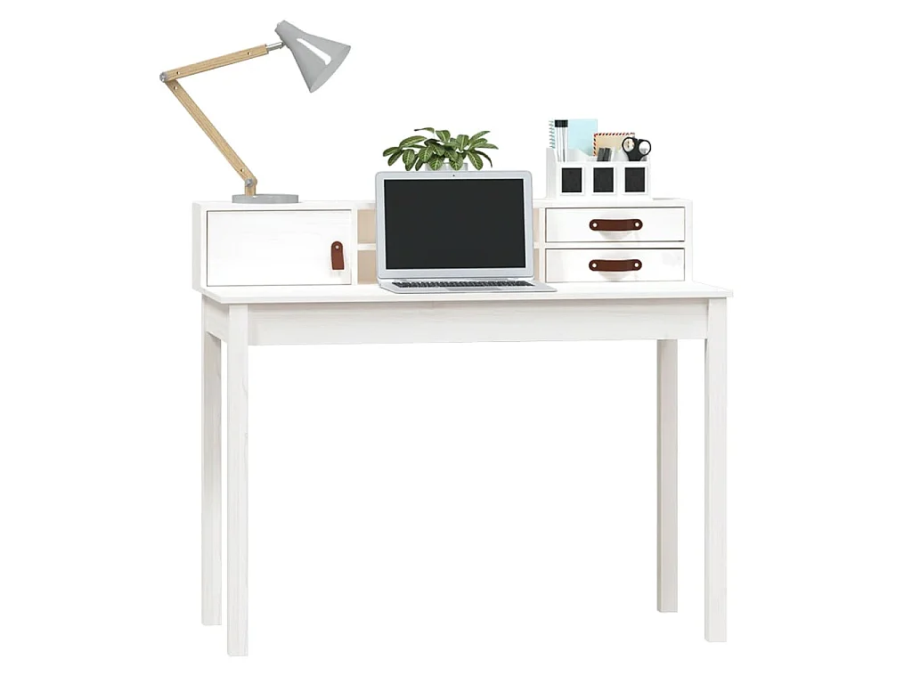 Scrivania Bianca 110x50x93 cm in Legno Massello di Pino