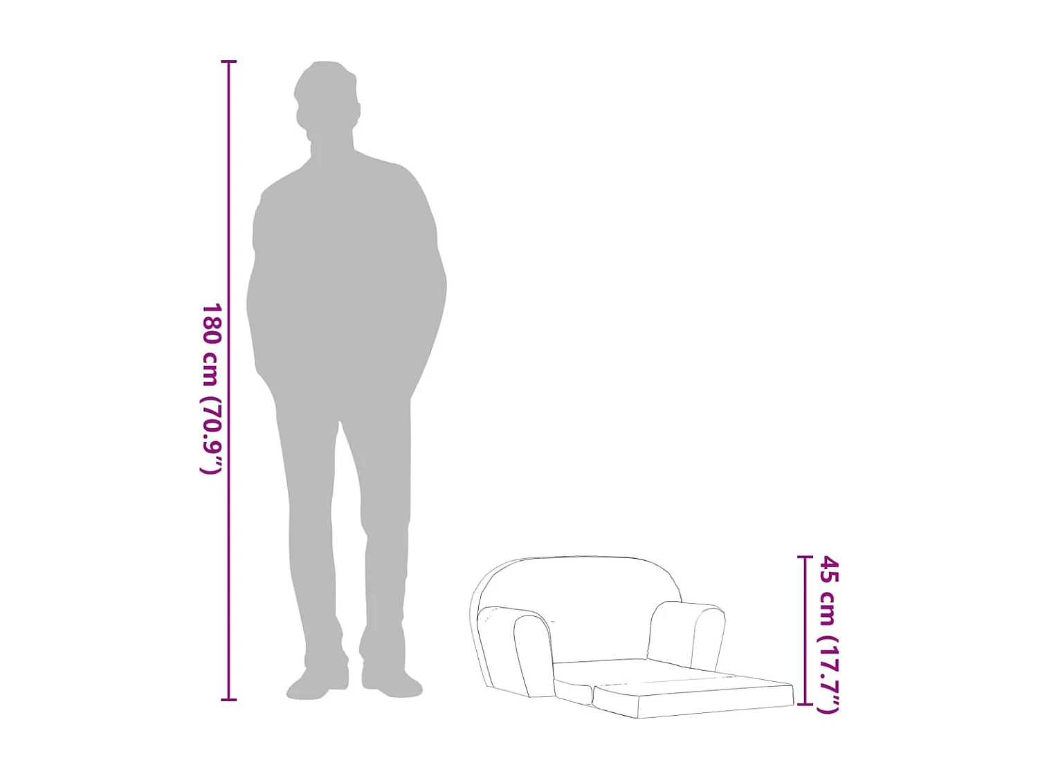 Chaise longue pliable pour enfants gris clair