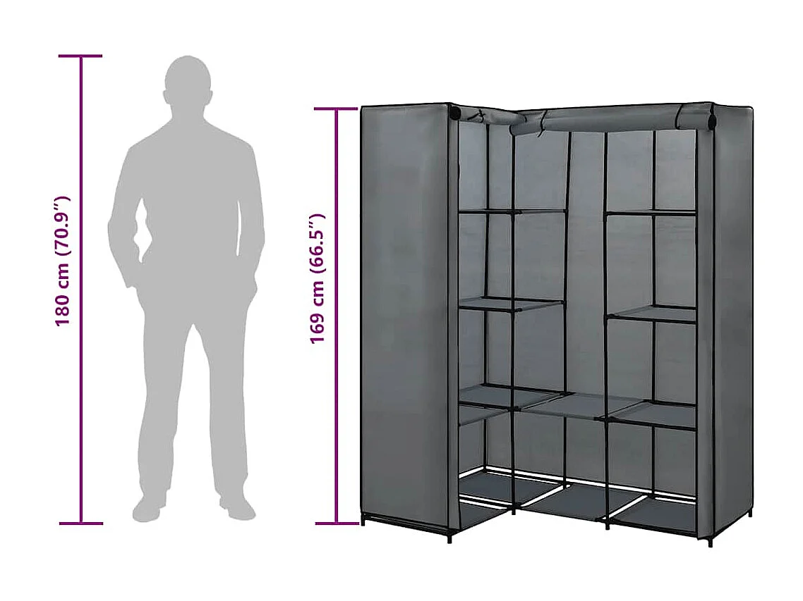 Armadio Angolare Grigio 130x87x169 cm