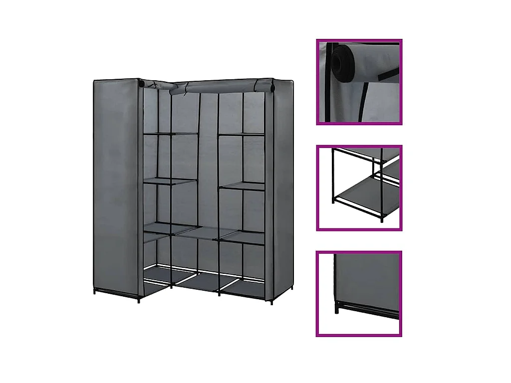 Garde-robe d'angle Gris 130 x 87 x 169 cm