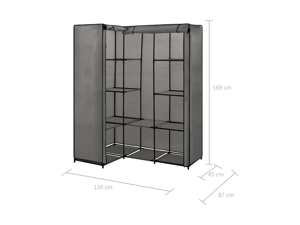 Garde-robe d'angle Gris 130 x 87 x 169 cm