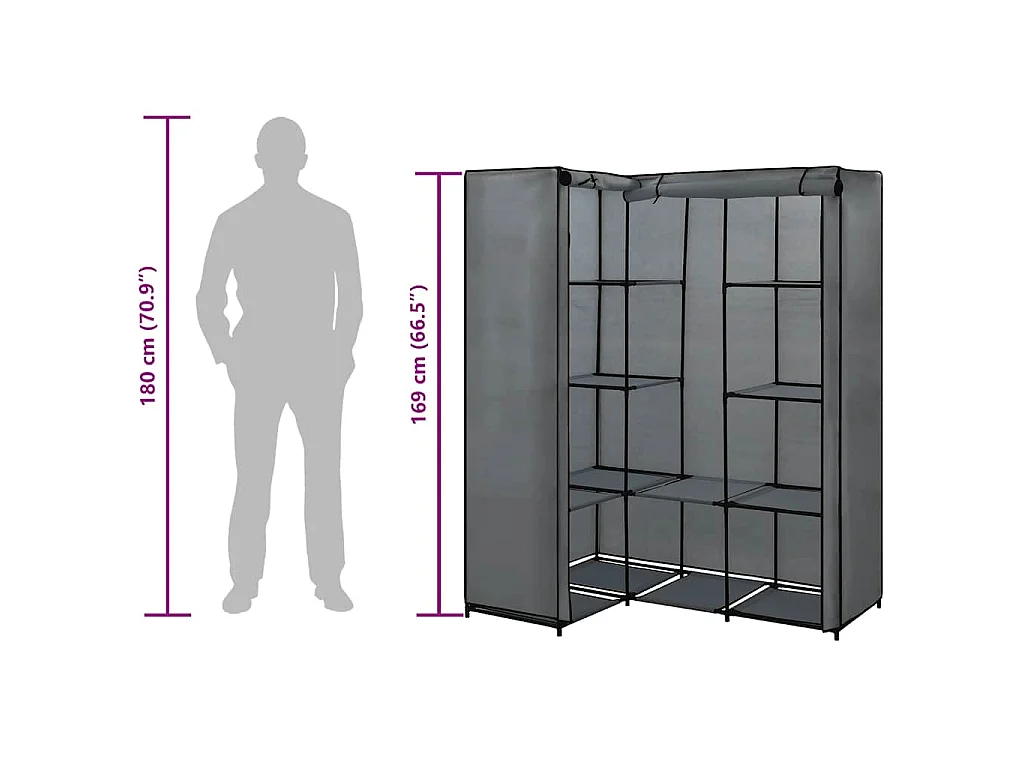 Garde-robe d'angle Gris 130 x 87 x 169 cm