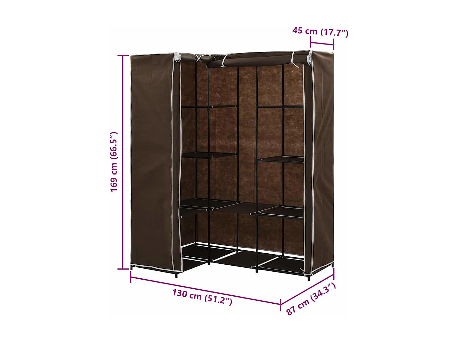 Hoekkledingkast 130x87x169 cm bruin