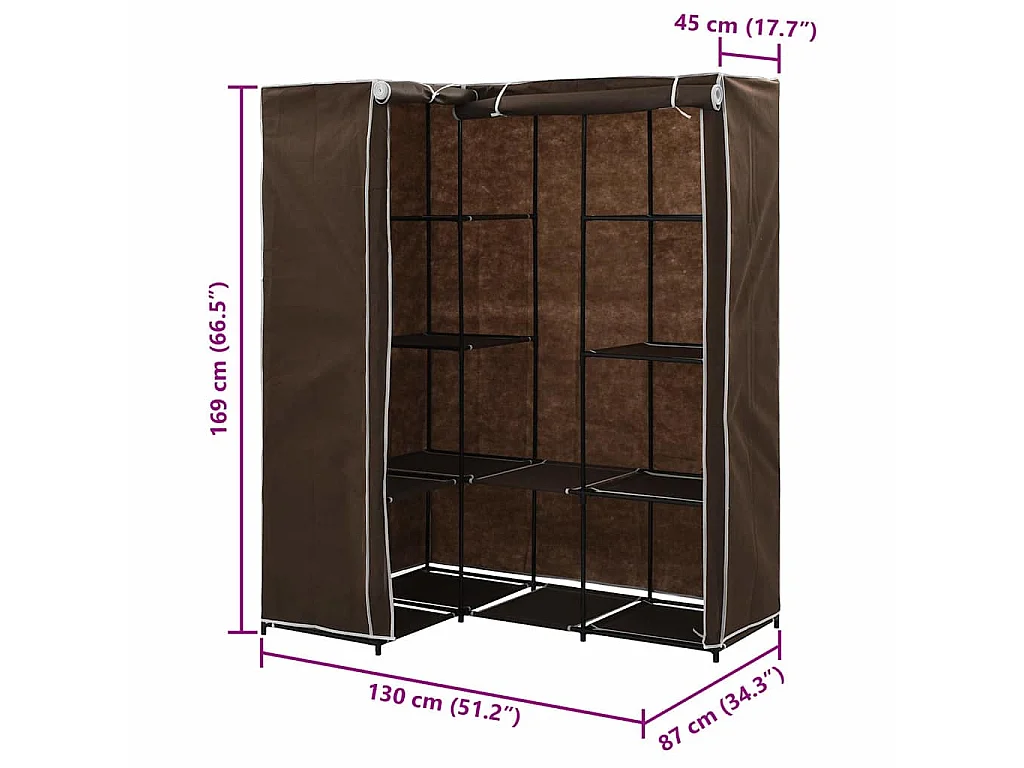 Garde-robe d'angle Marron 130x87x169 cm