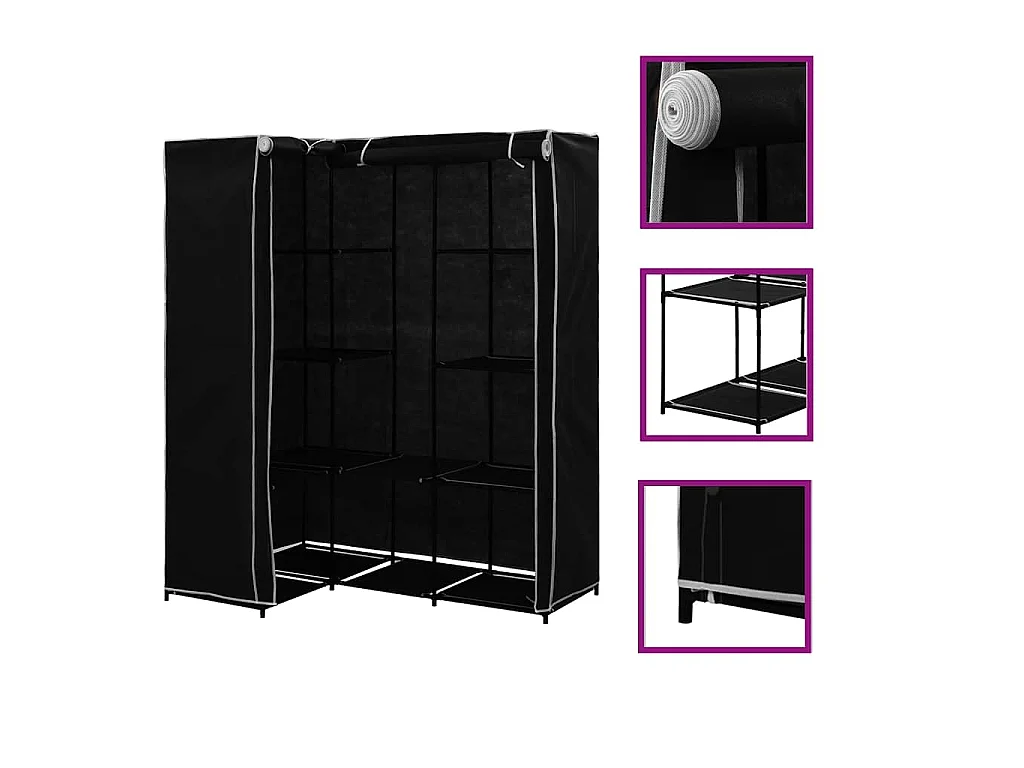 Eckkleiderschrank Schwarz 130 x 87 x 169 cm