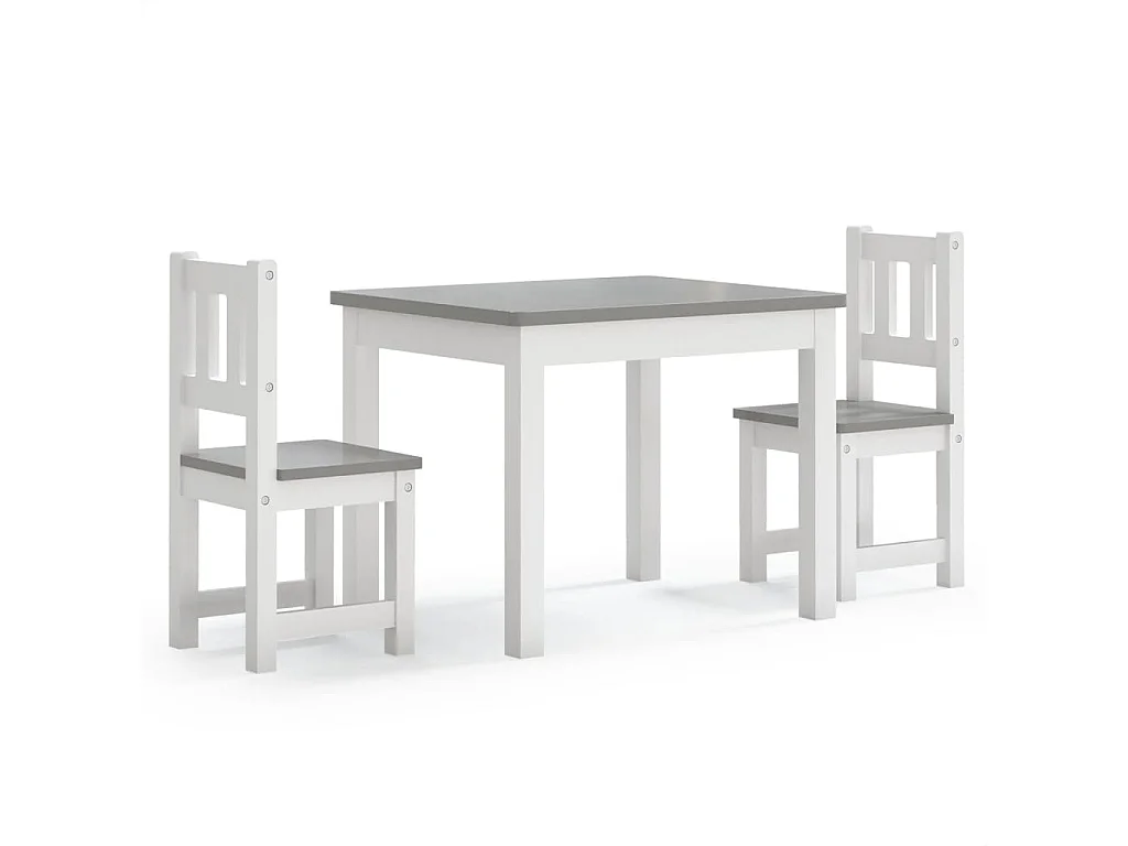 Set Tavolo e Sedie per Bambini 3 Pezzi Bianco e Grigio in MDF