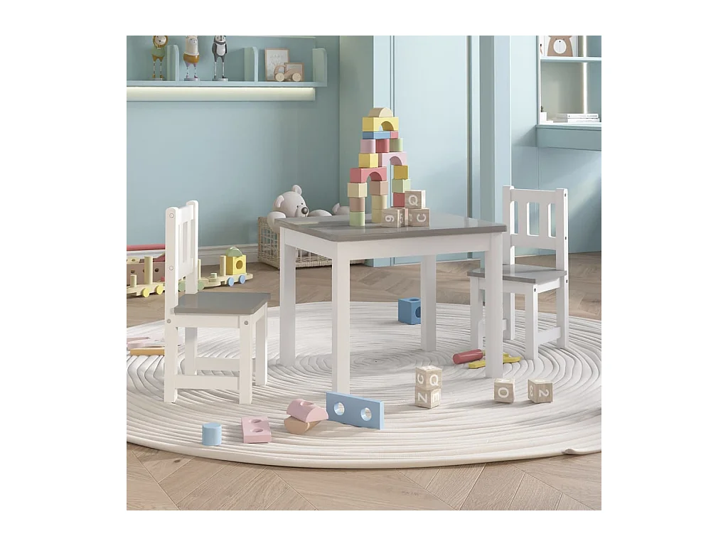Ensemble de table et chaises enfants 3 pcs Blanc et gris MDF
