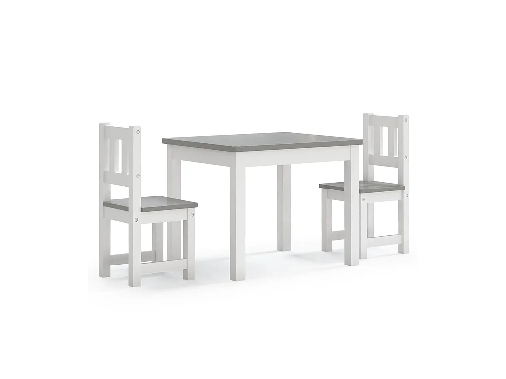 Ensemble de table et chaises enfants 3 pcs Blanc et gris MDF