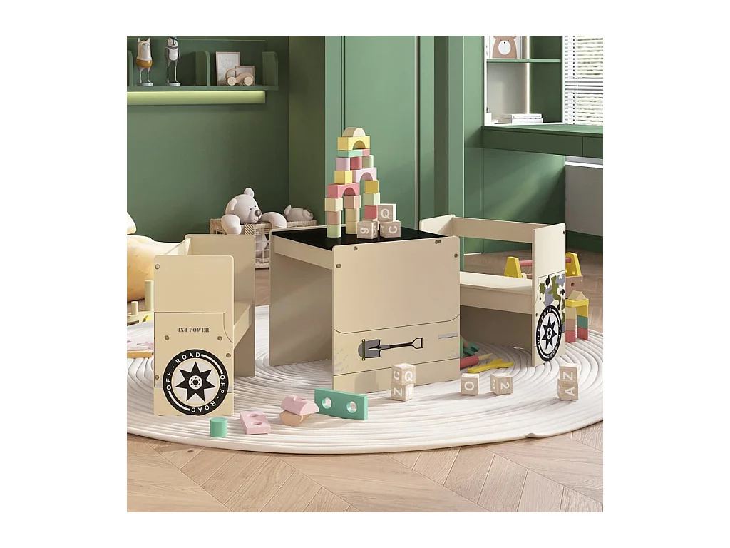 Table et chaises enfant 3 pcs Véhicule tout-terrain MDF