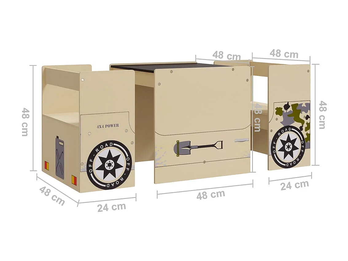 Set Tavolo e Sedia per Bambini 3 pz Auto Fuoristrada in MDF