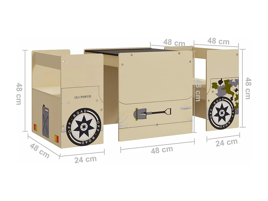 Set Tavolo e Sedia per Bambini 3 pz Auto Fuoristrada in MDF