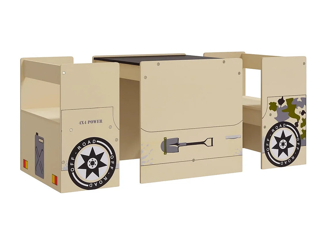 3-tlg. Kindertisch und Stuhl Set Geländewagen-Design MDF