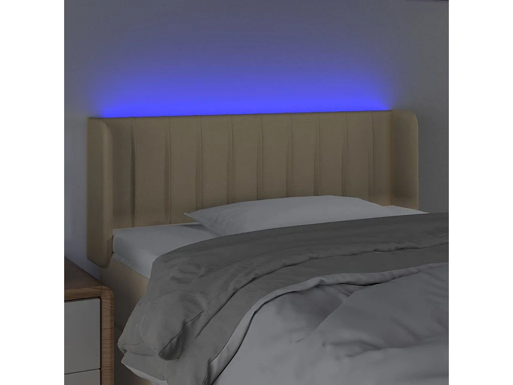 Cabeceira de cama c/ luzes LED tecido 103x16x78/88 cm cor creme
