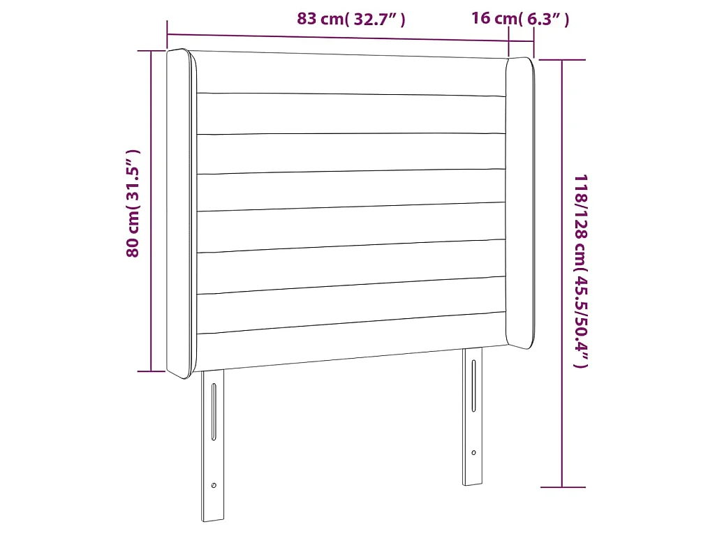 Tête de lit avec oreilles Noir 83x16x118/128 cm Tissu