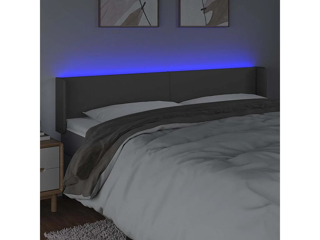 Tête de lit à LED Gris 203x16x78/88 cm Similicuir