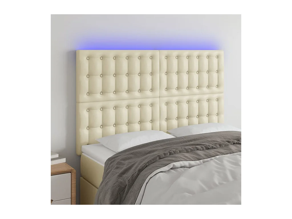 Tête de lit à LED Crème 144x5x118/128 cm Similicuir