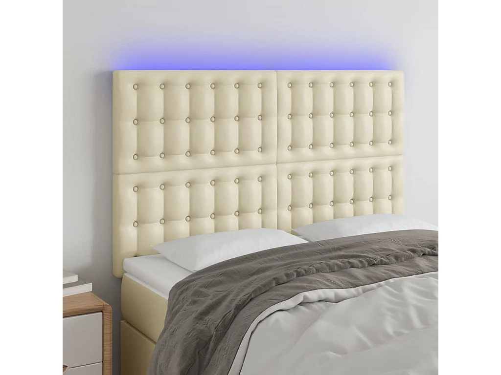 Hoofdbord LED 144x5x118/128 cm kunstleer crèmekleurig