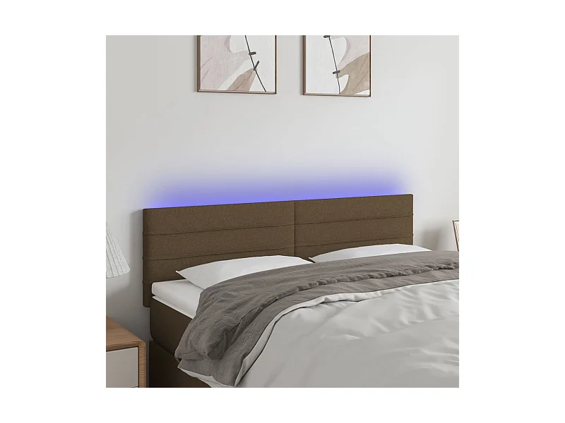 Cabeceira de cama c/ luzes LED tecido 144x5x78/88 cm castanho