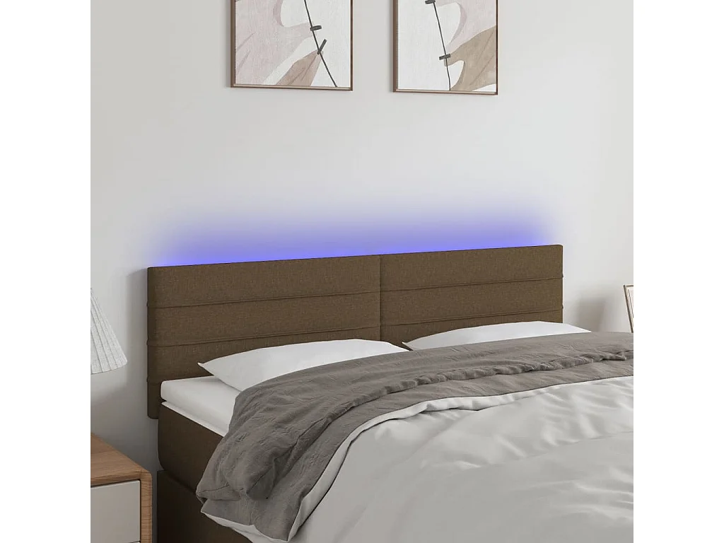 Testiera a LED Marrone Scuro 144x5x78/88 cm in Tessuto