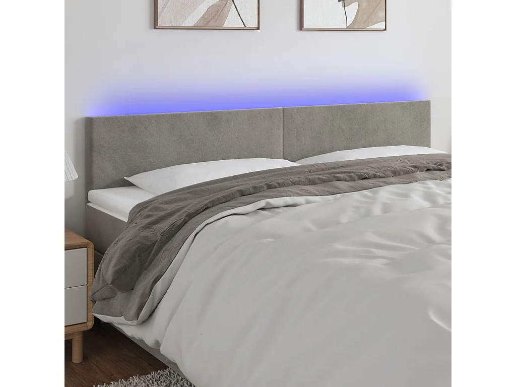 Tête de lit à LED Gris clair 160x5x78/88 cm Velours