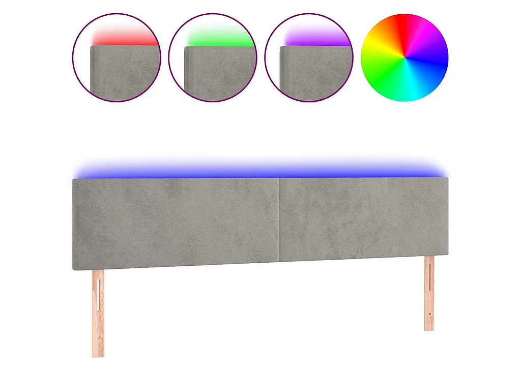 Hoofdbord LED 160x5x78/88 cm fluweel lichtgrijs
