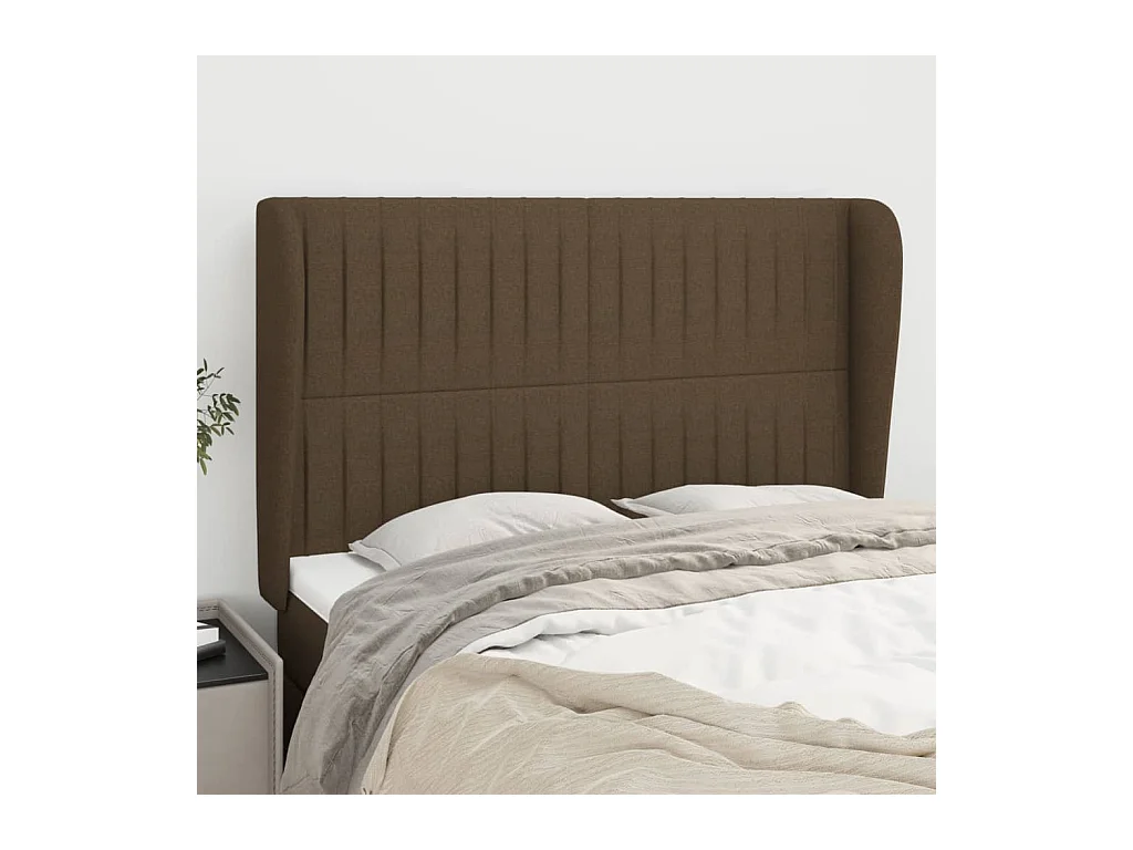Hoofdbord met randen 147x23x118/128 cm stof donkerbruin