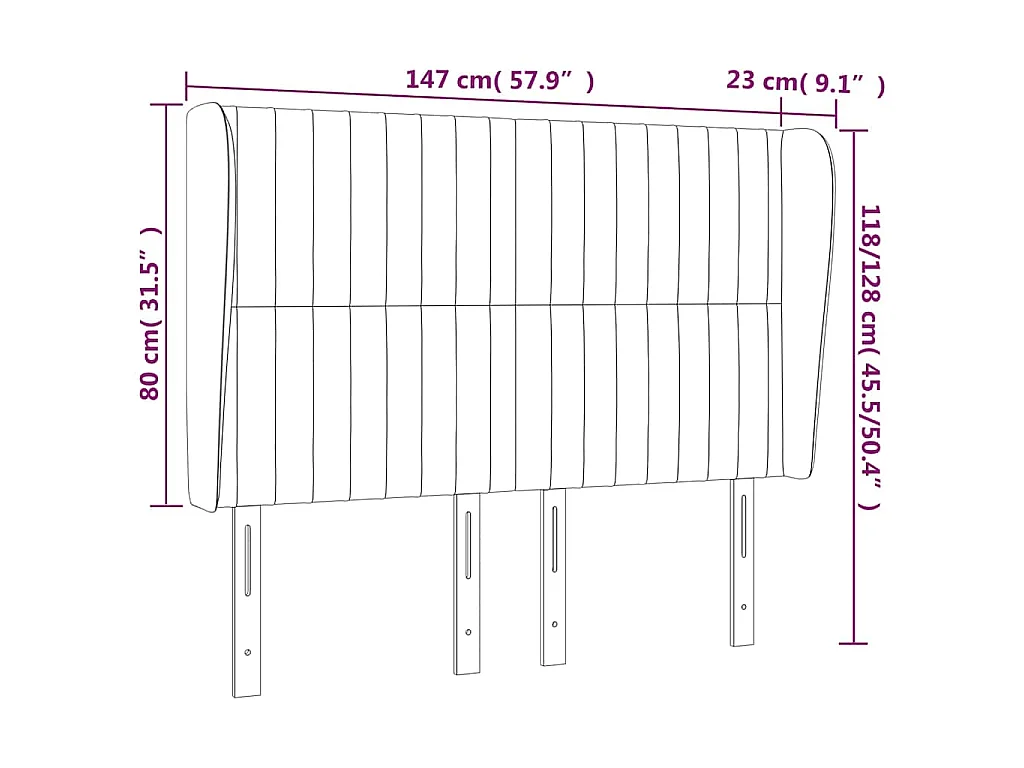Hoofdbord met randen 147x23x118/128 cm stof donkerbruin