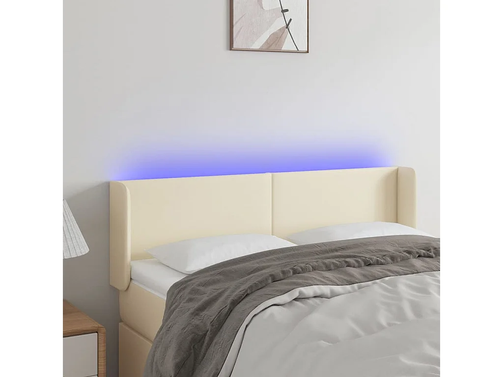 Testiera a LED Crema 147x16x78/88 cm in Similpelle