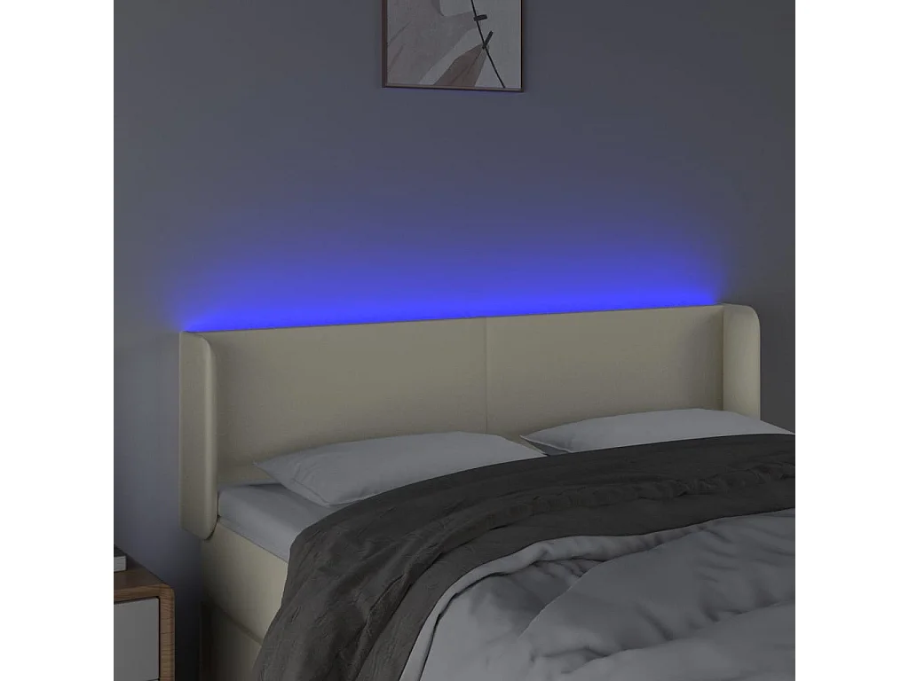 Testiera a LED Crema 147x16x78/88 cm in Similpelle