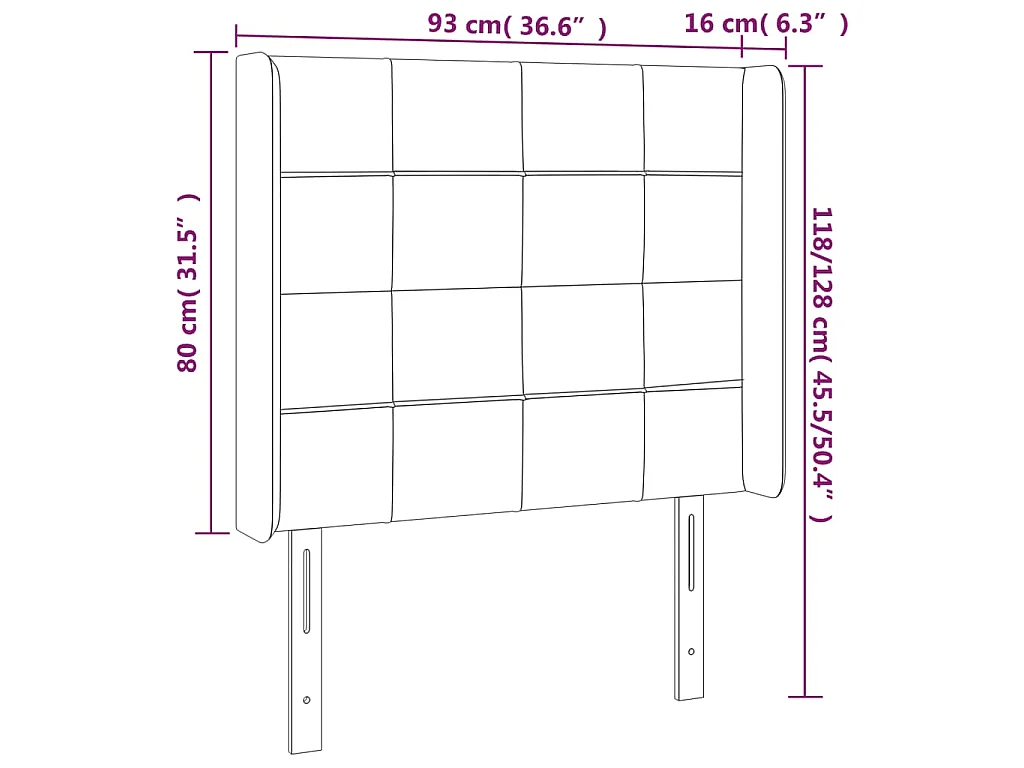 Tête de lit avec oreilles Marron foncé 93x16x118/128 cm Tissu
