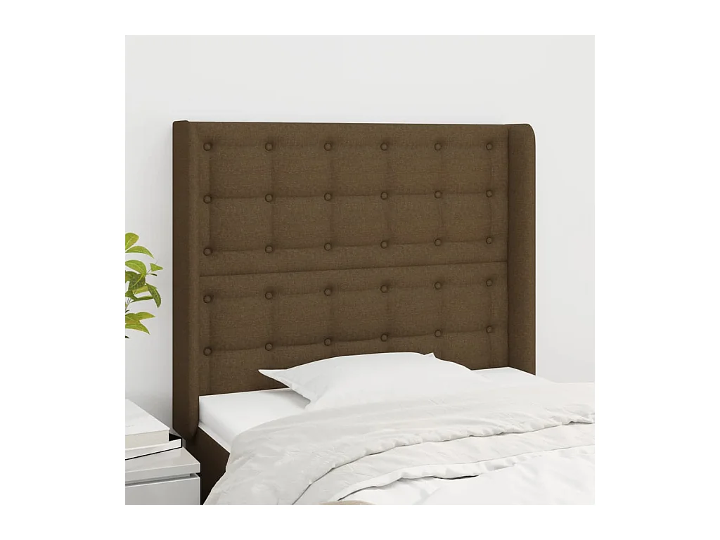 Tête de lit avec oreilles Marron foncé 93x16x118/128 cm Tissu
