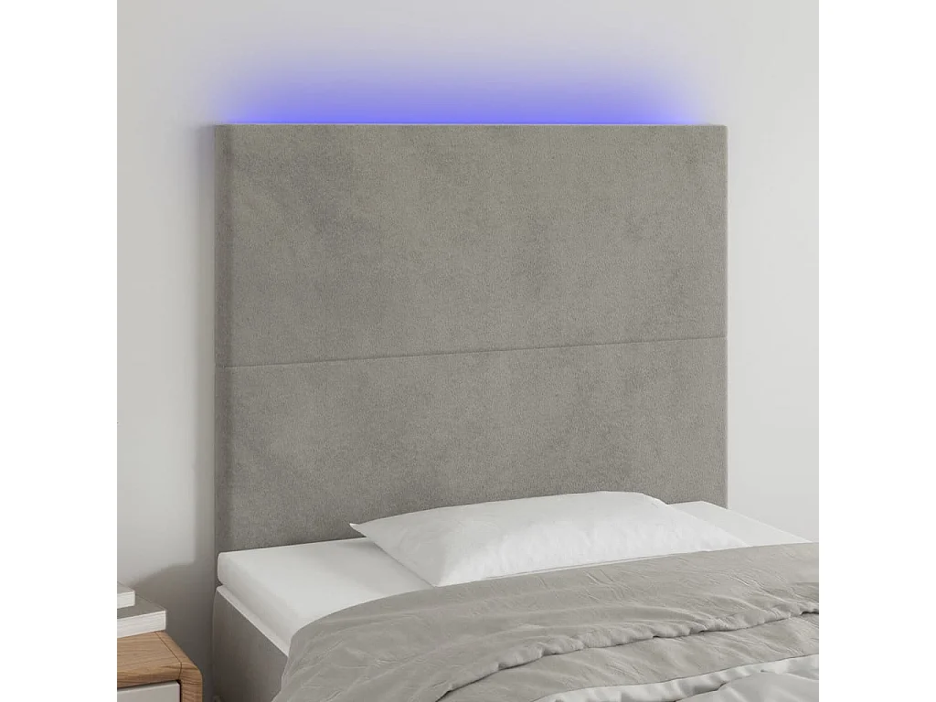 Hoofdbord LED 90x5x118/128 cm fluweel lichtgrijs