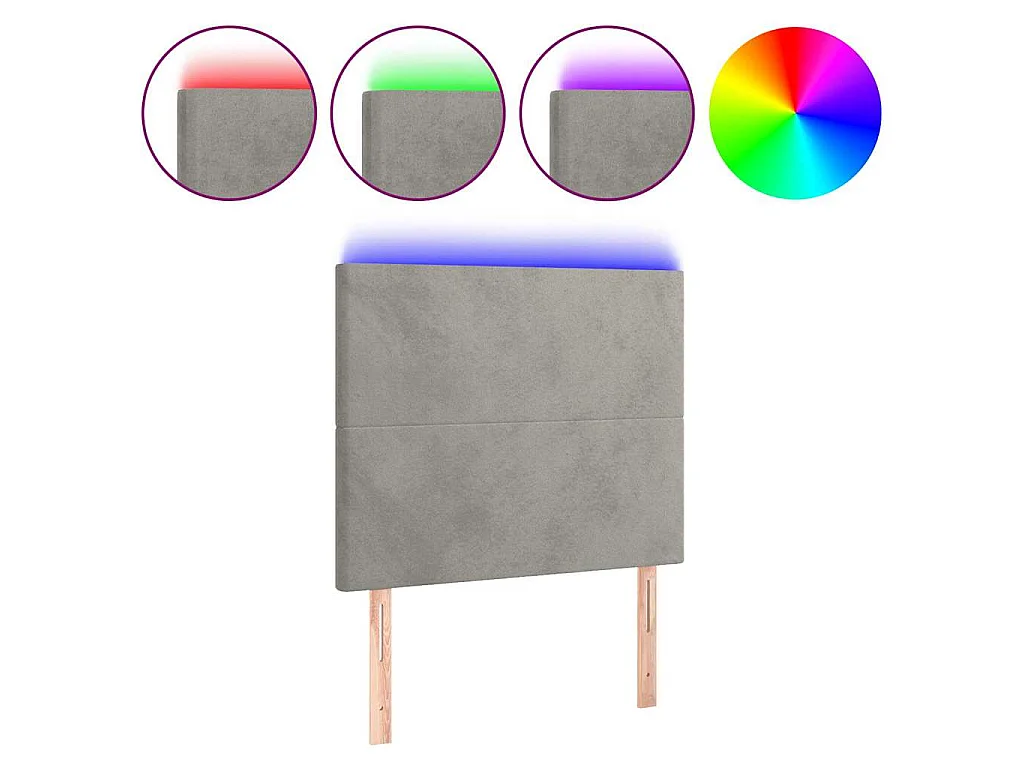 LED Kopfteil Hellgrau 90x5x118/128 cm Samt