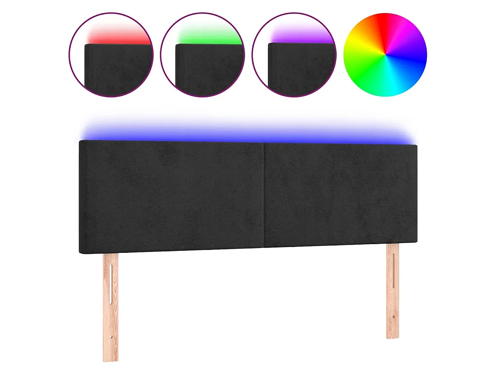 LED Kopfteil Schwarz 144x5x78/88 cm Samt