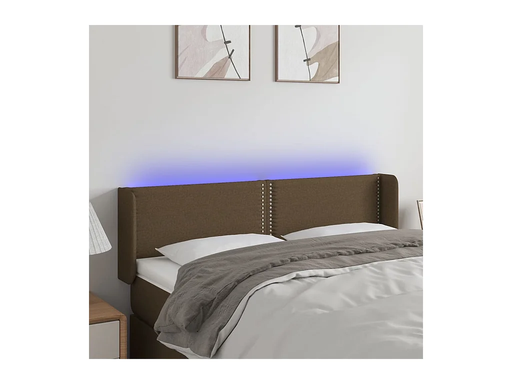 Tête de lit à LED Marron foncé 147x16x78/88 cm Tissu