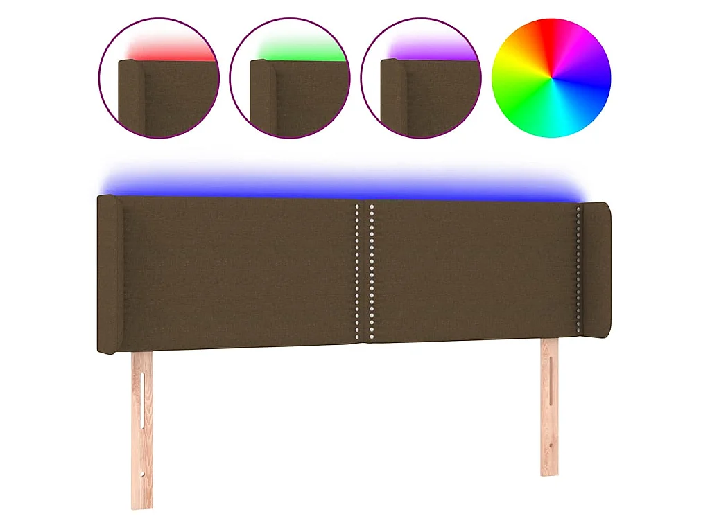 Tête de lit à LED Marron foncé 147x16x78/88 cm Tissu