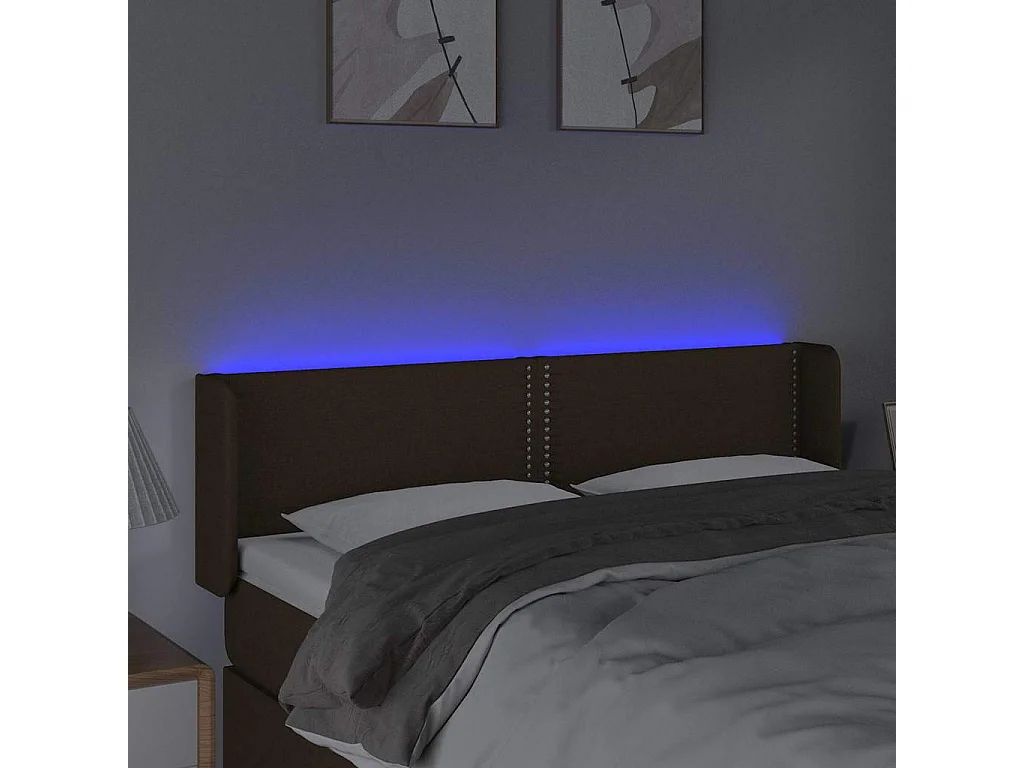 Tête de lit à LED Marron foncé 147x16x78/88 cm Tissu