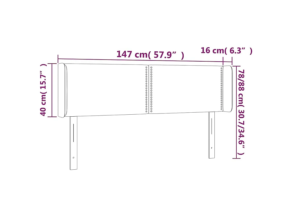 Tête de lit à LED Marron foncé 147x16x78/88 cm Tissu
