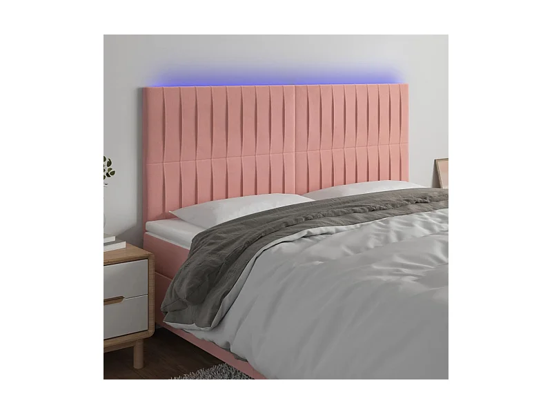LED Kopfteil Rosa 160x5x118/128 cm Samt