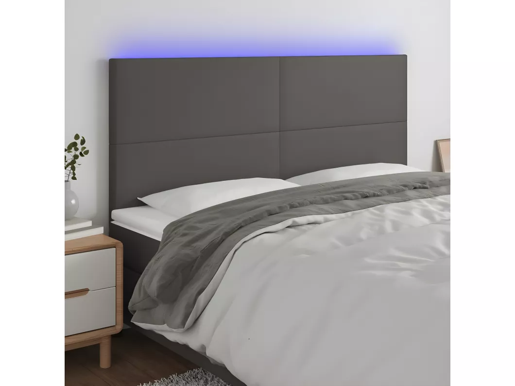 Kauf Unique LED Kopfteil Grau 160x5x118/128 cm Kunstleder