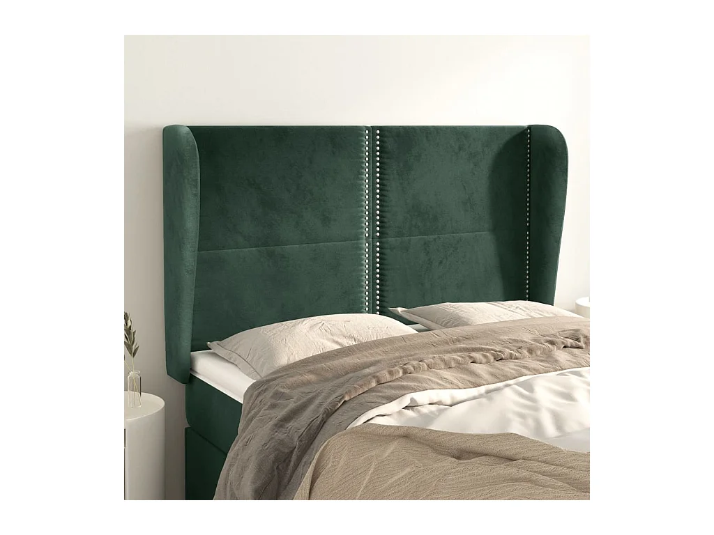 Tête de lit avec oreilles Vert foncé 147x23x118/128 cm Velours
