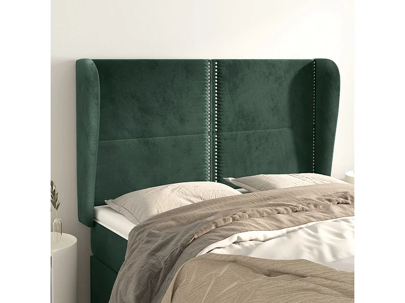 Tête de lit avec oreilles Vert foncé 147x23x118/128 cm Velours