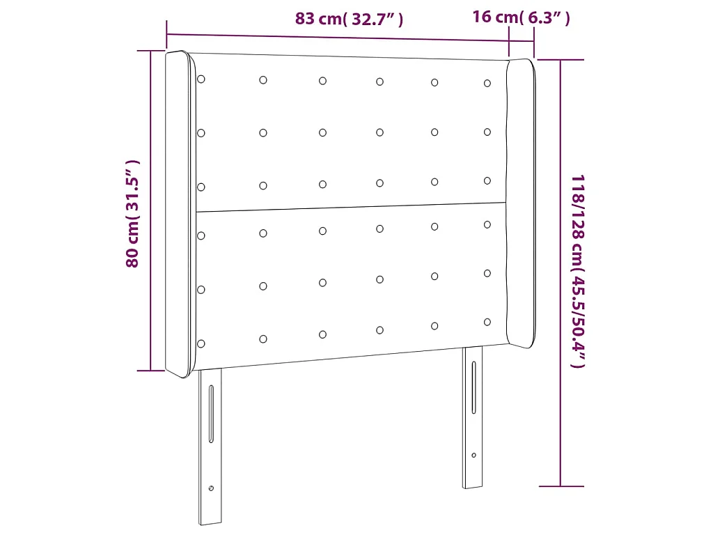 Testiera a LED Nera 83x16x118/128 cm in Tessuto