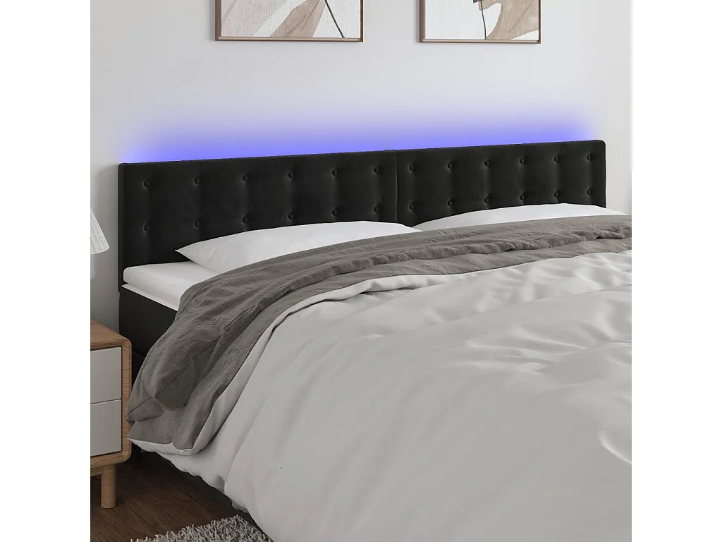 LED Kopfteil Schwarz 160x5x78/88 cm Samt
