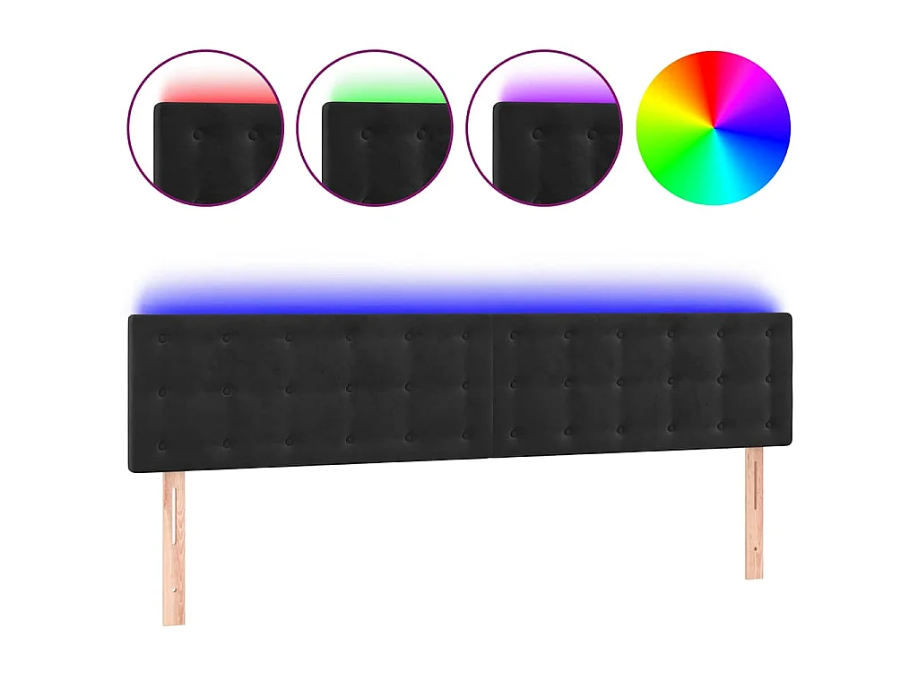 Cabecero con LED de terciopelo negro 160x5x78/88 cm