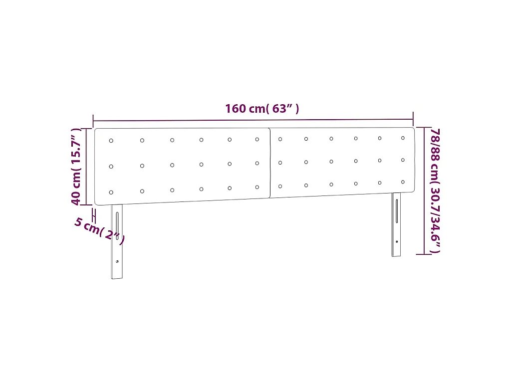 Cabecero con LED de terciopelo negro 160x5x78/88 cm
