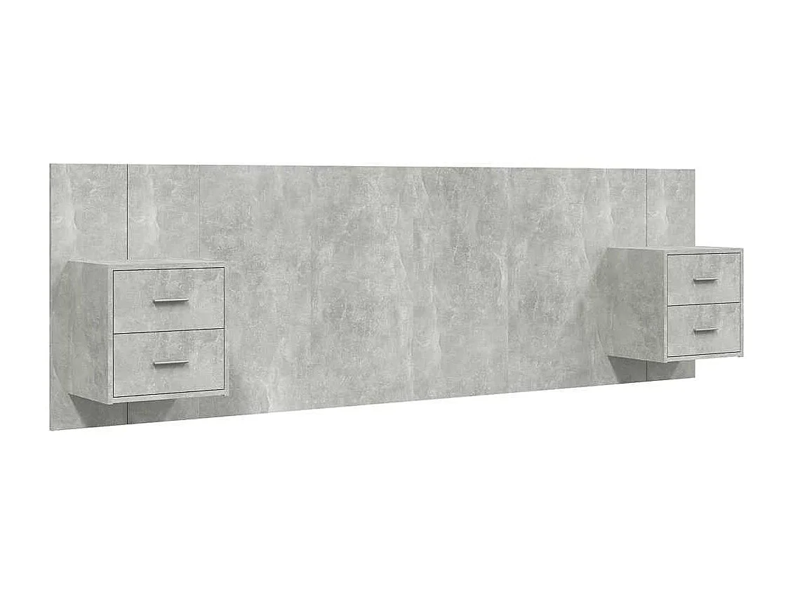 Hoofdbord met kastjes bewerkt hout betongrijs